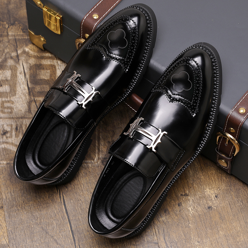 Fashion Golden Men's Casual Slip-On Tassel Patent Loafers Thick Bottom Elevator Shoes Men's Party Shoes Business Shoes Brogue