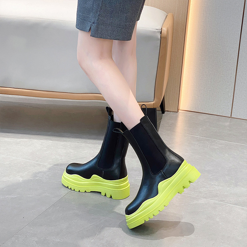 Leather Genuine Fall/Winter 2024 New Cigarette Boots British Style Platform Large Size Women Booties ccbf