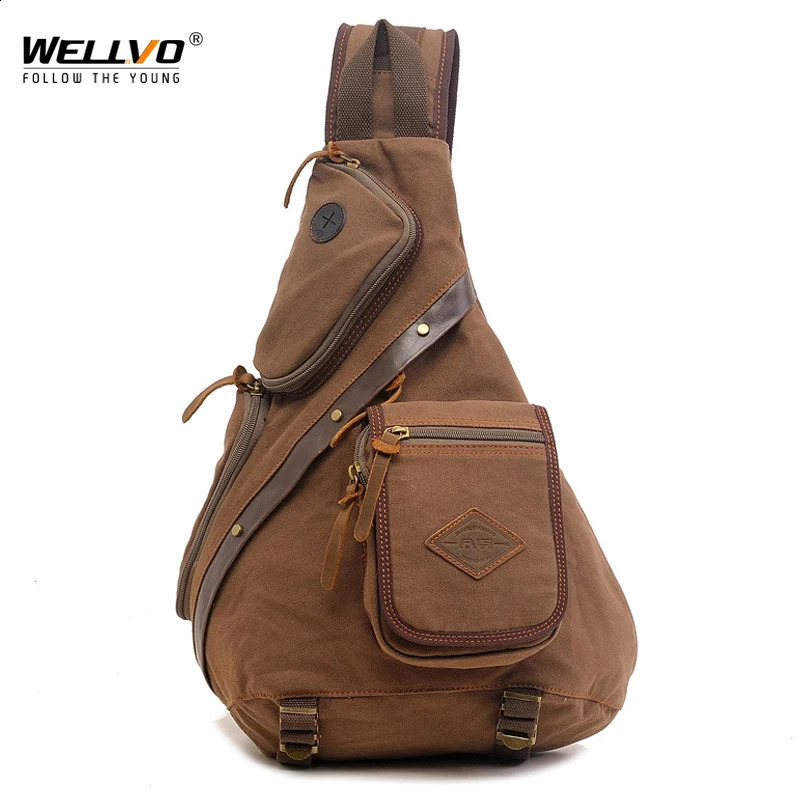 Multifunctional Chest Bags Men Quality Canvas Shoulder Bag Casual Vintage Crossbody Bags Multi-pockets Travel Pack XA781ZC 240903