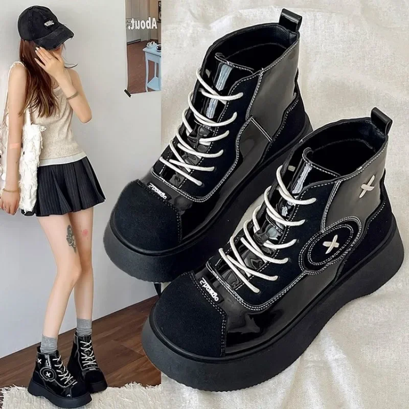 Gothic Cross 2024 Spider Decoration Punk Hotgirl Holy Light Knight Dark Style Y2K Women's Shoes 35-41 2c77
