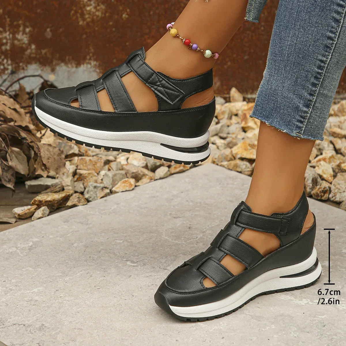 Fashion Baotou Hollow Wedge Platform Women's Shoes Summer Casual Height Increasing Sandals Roman Shoes Sandalias De Mujer