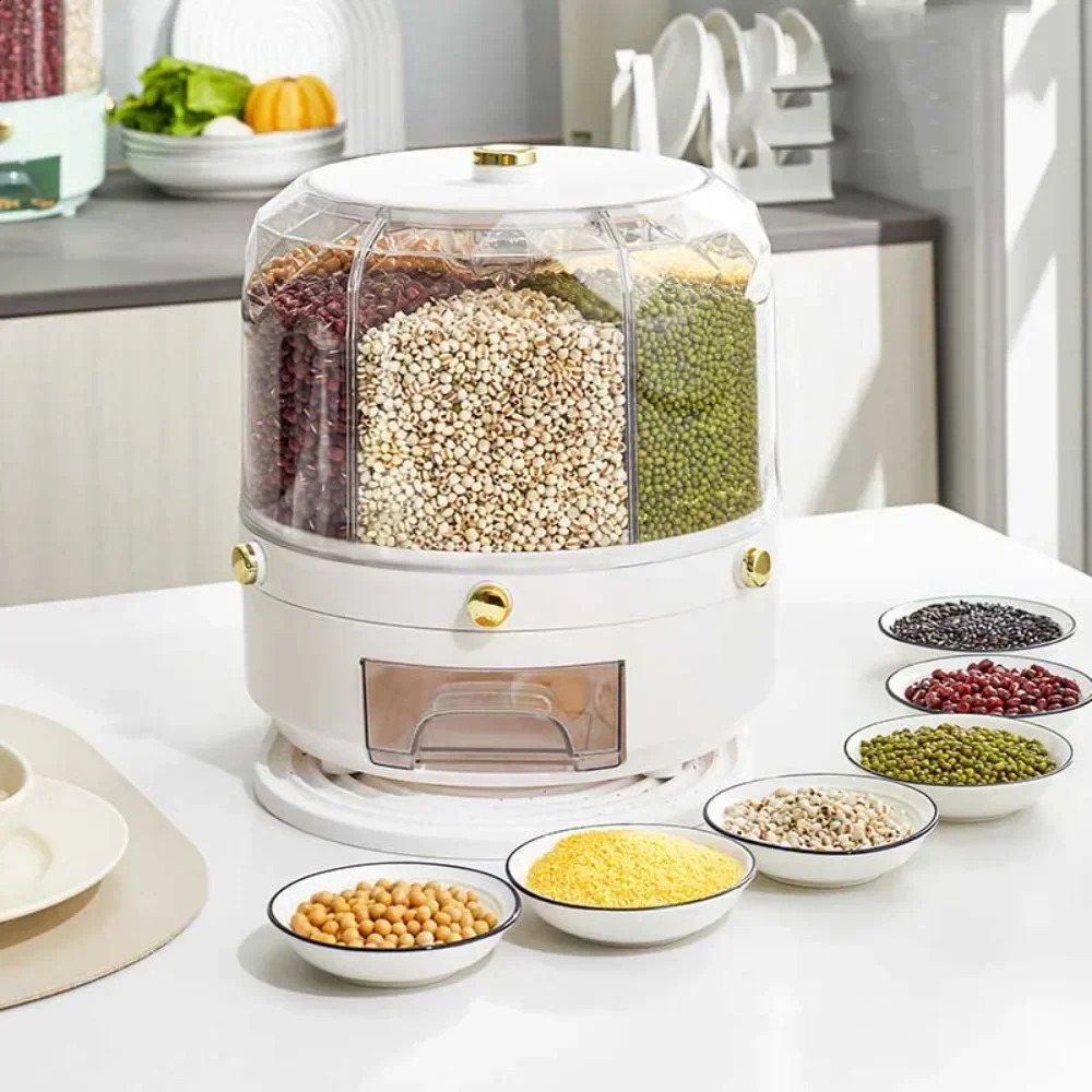 Kitchen Storage Box 360 Degree Rotating Rice Dispenser Sealed Dry Cereal Grain Bucket Moistureproof Food Container y240903