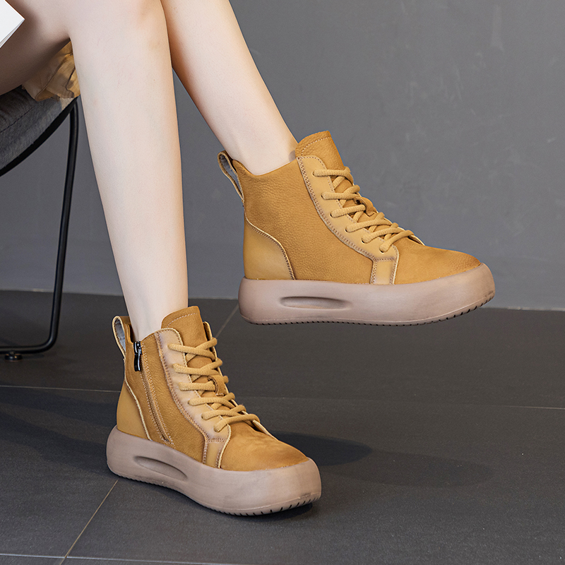 AIYUQI Women Sneakers Boots 2024 New Genuine Leather Winter Boots Women Casual Round Toe Side Zipper Platform Women Ankle Boots