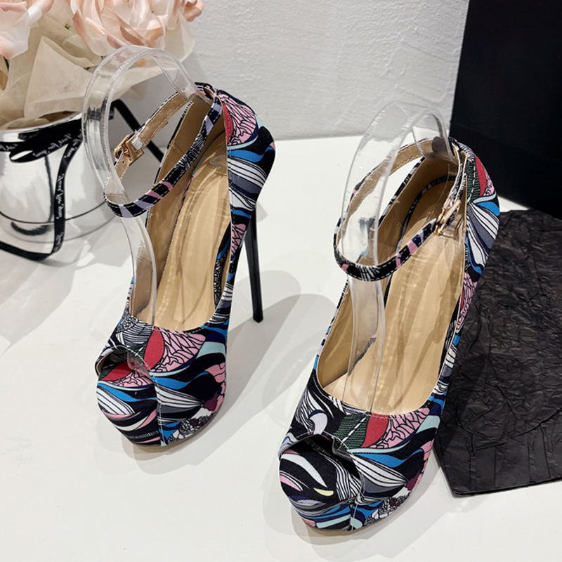 Fashion Liyke Design Hand-Painted Leather Platform Pumps New Women Sgback Sandals Sexy Peep Toe High Heels Strip Pole Dance Shoes 55ca