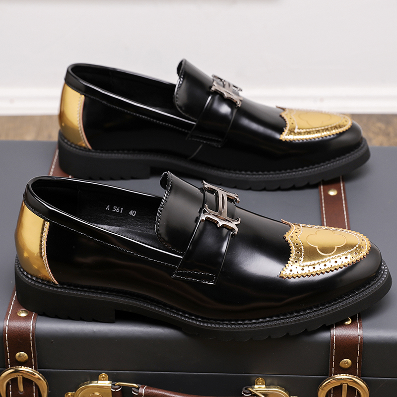 Fashion Golden Men's Casual Slip-On Tassel Patent Loafers Thick Bottom Elevator Shoes Men's Party Shoes Business Shoes Brogue