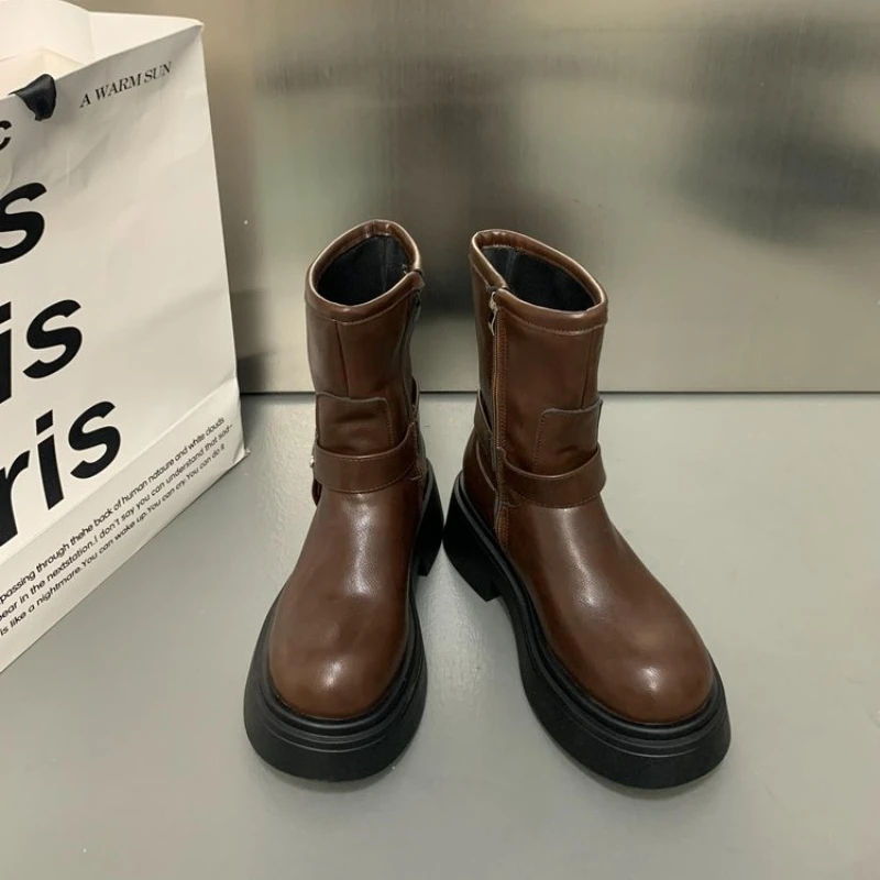 Rubber Women's Boots Shoes Boots-Women Winter Footwear Zipper Round Toe Rain Lolita Ladies 2024 Autumn Rock Med Cowboy Rome Ankl d5ac -Women