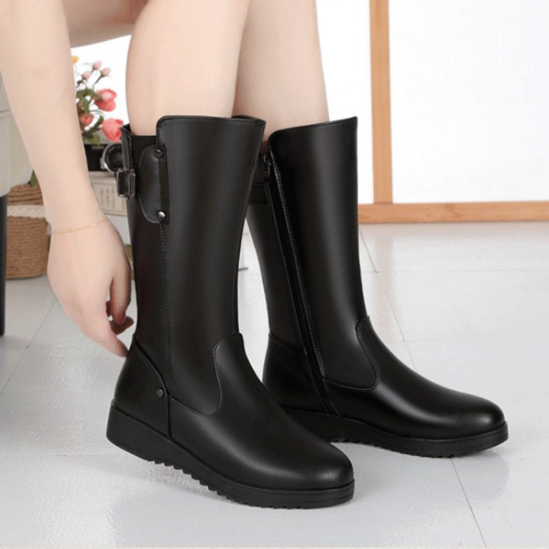 AIYUQI Female Winter Boots Shoes Genuine Leather Women Motorcycle Boot Shoes Non-slip Big Size Wool Snow Booots Woman