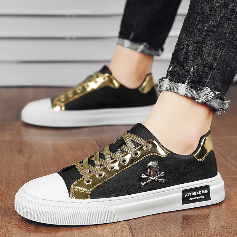 Casual Street Tinsel Skulls Flats Skateboard Fashion Trend Sneakers Jogging Office Sport Shoes for Men