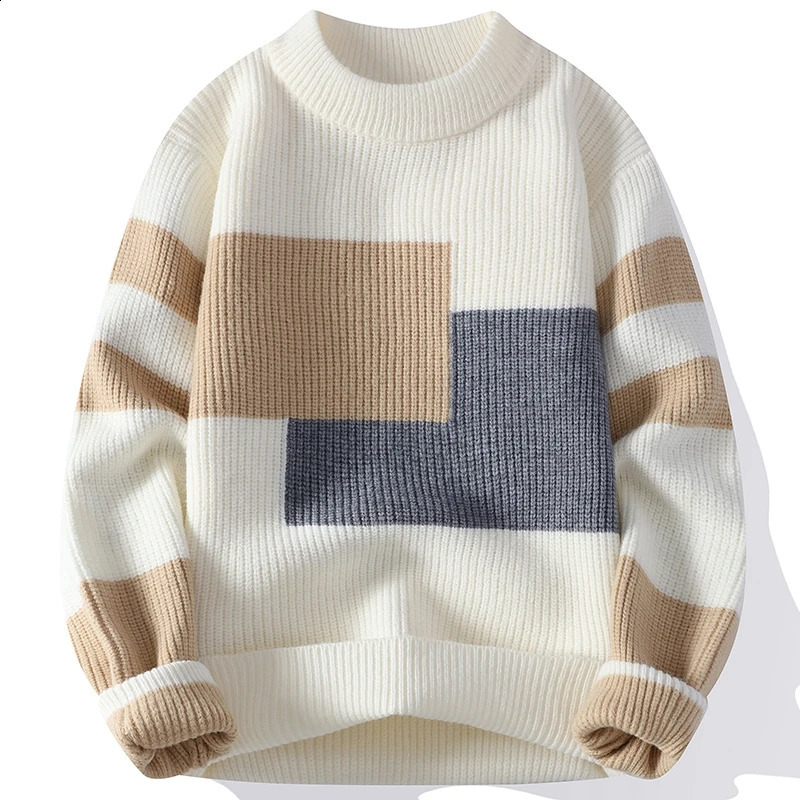 Sweaters men 2024 winter korean style mens warm sweater mens fashion sweaters Splicing color patterns Mens wool pullovers male 240904