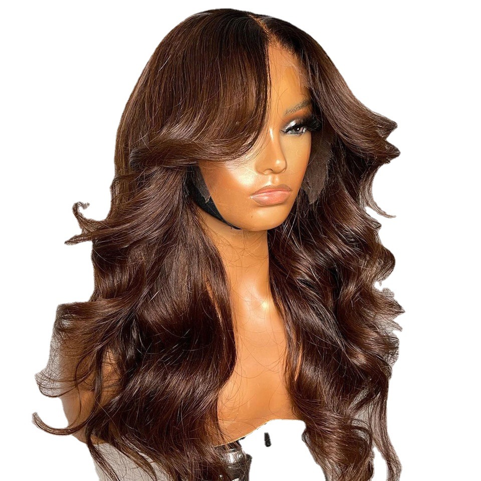 European and American wig female front lace brown long curly hair big wave wig synthetic wig long head cover