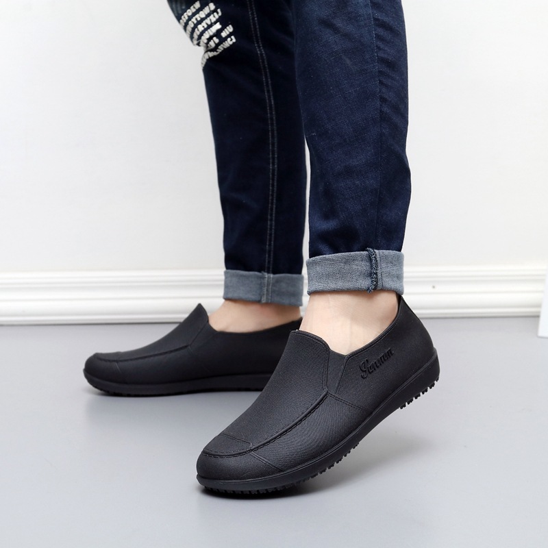 Non-slip Men Waterproof Garden Slip on Car Wash Work Elasticity Ankle Rain Boots Safety Shoes 783c