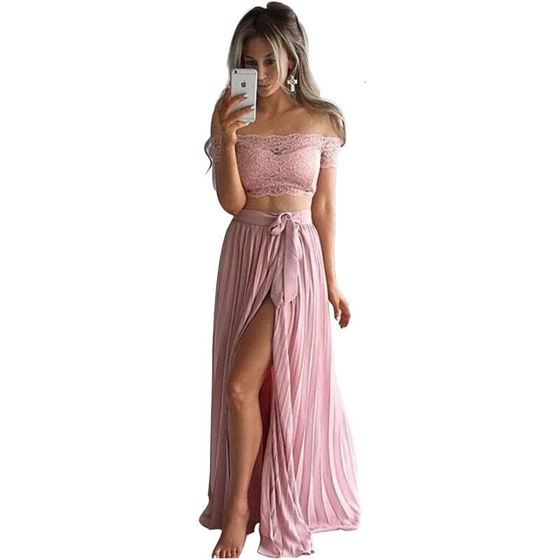 New Womens Solid Color Dress Womens Lace Skirt Two-piece Set