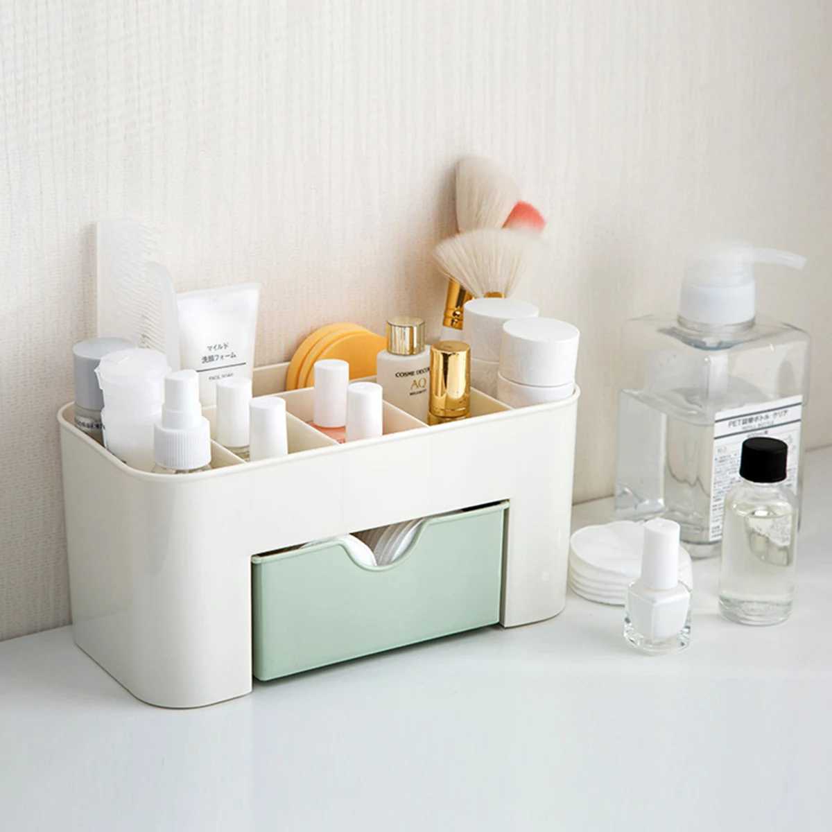 Acrylic Plastic Makeup Organizer Storage Box with Drawer Cotton Swab Stick Storage Case lipstick organizer brush holder makeup Y240905