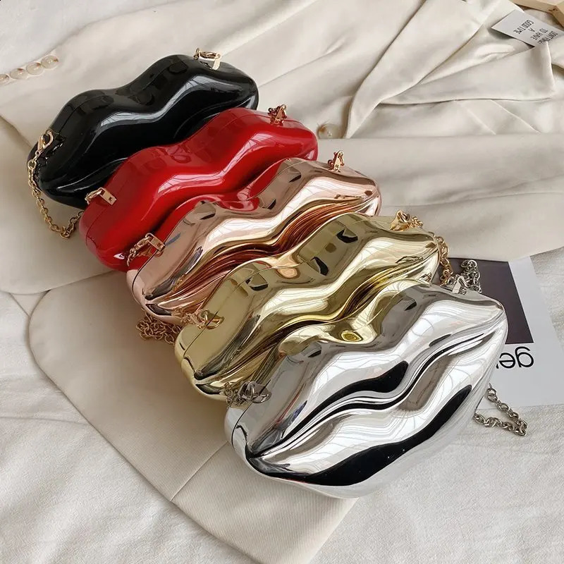 Funny Mouth Shaped Crossbody Bag for Women Creative Lips Shoulder Bags Cute Acrylic Small Box Female Purses 240904