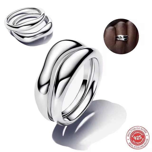 2024 Treated Freshwater Cultured Pearl Organically Shaped Double Band Entwined Ring For Women Charms 925