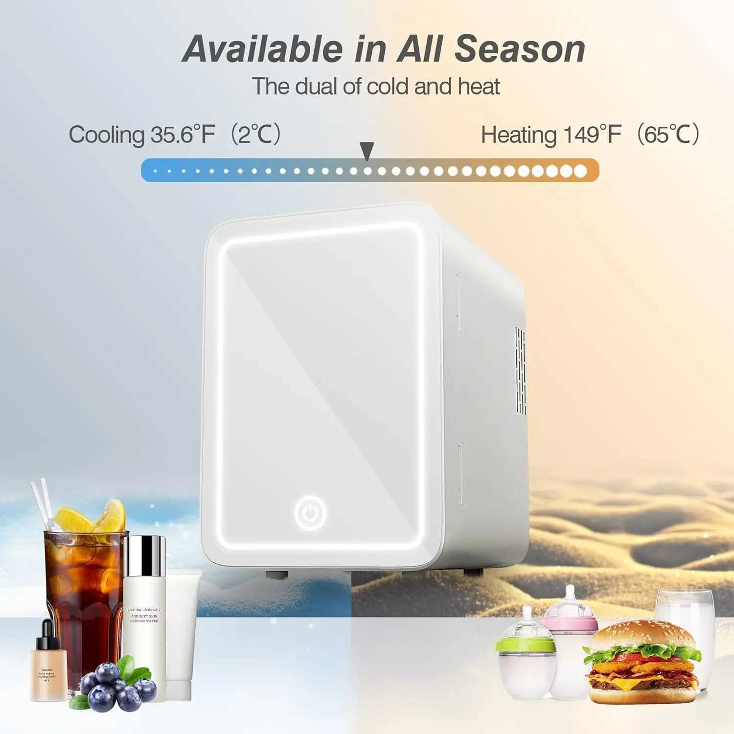 Skincare Fridge - Mini Fridge with Dimmable LED Mirror (4 Liter/6 Can) Cooler and Warmer for Refrigerating Makeup S Y240905