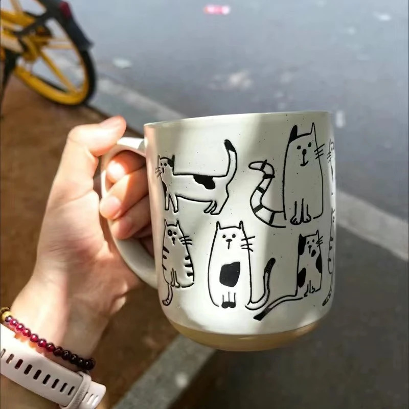 Creative handpainted ceramic cup cartoon large capacity office home breakfast milk coffee high temperature resistant 240903