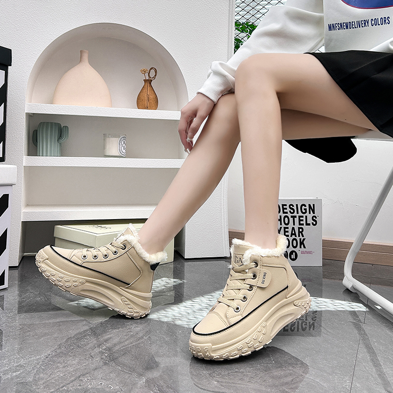 Women Denim Thick Soled Sports Shoes New White Ankle Boots Anti NEW Slip Warm Snow Boots, Large Size Suitable for Winter Wear