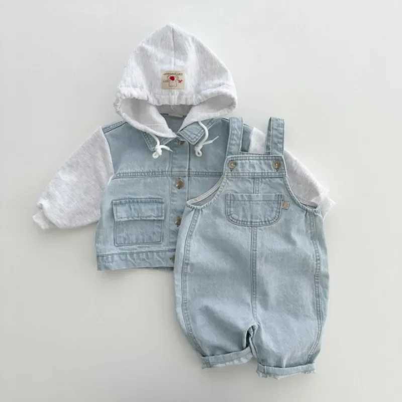 Baby Boy Solid Denim Overalls Boys Jeans Suspenders Pants Infant Jumpsuit Children Clothing Girls Autumn Striped Overall OutfitsXJ240904