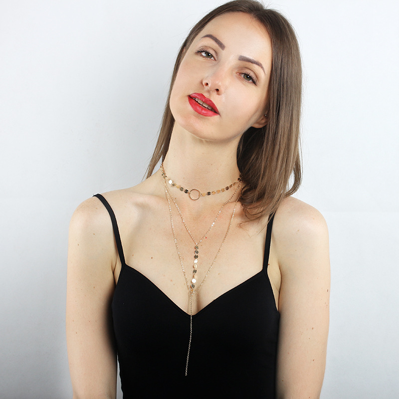Stylish European-American Style Triple Circle Choker Necklace for Women