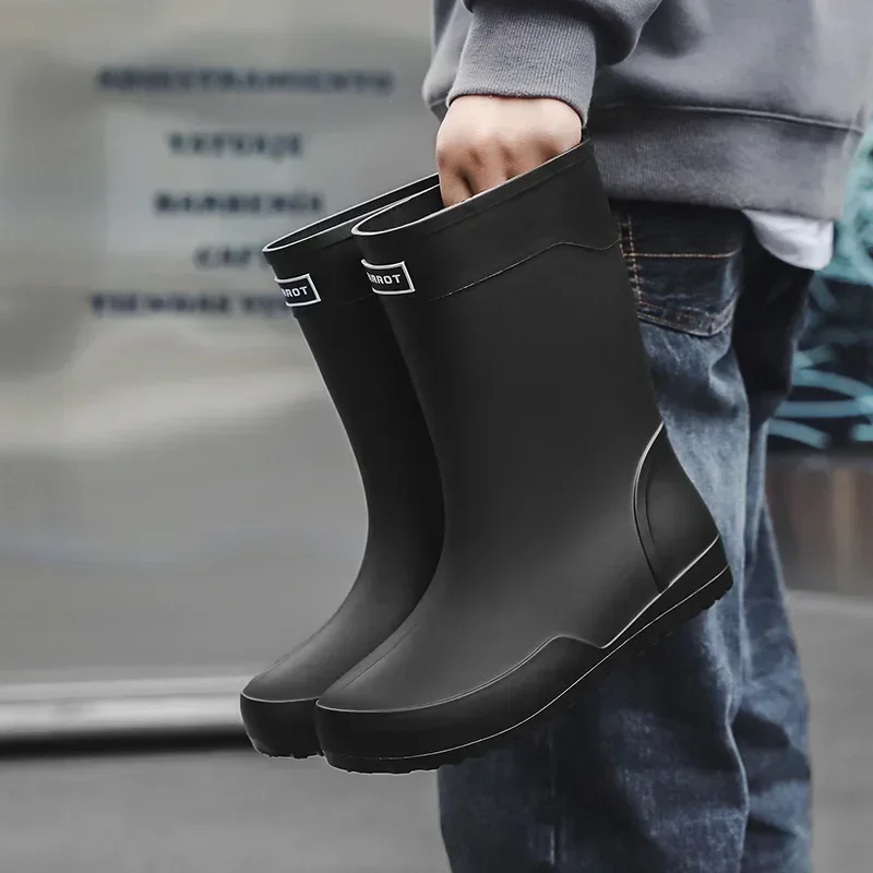 Men's Fashion Rain Rubber Gumboots Slip on Mid-calf Waterproof Working Boots Comfort Non-slip Fishing Shoes for Men 2024 2e18 N-slip