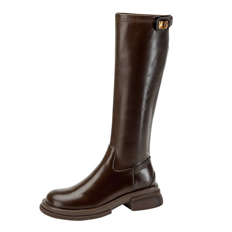 Leather Long Martin Boots For Women Autumn Winter Slimming Fashion Boots Versatile High Boots Knight Boots 240826