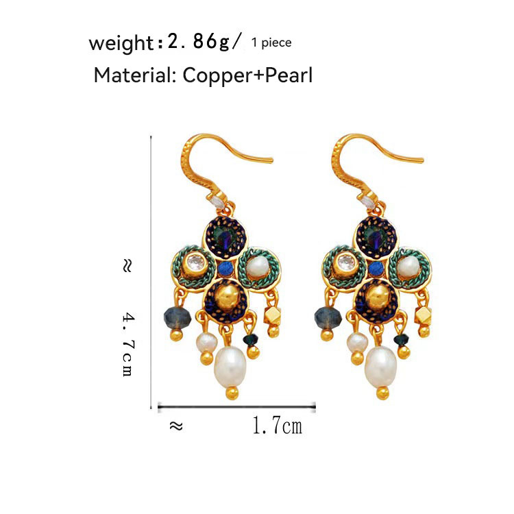 Vintage Copper Earring Designer women 18K Gold Plated Personalized Pearl Tassel Earrings designer jewelry Temperament Bohemian Ethnic Style Design Ear