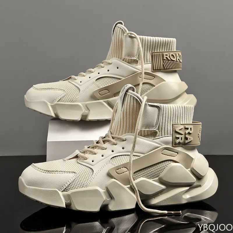 New High-top Beige Men's Sneakers Chunky Men Heighten Fashion Casual Plus Size atillas Damping Tennis Shoes 2023