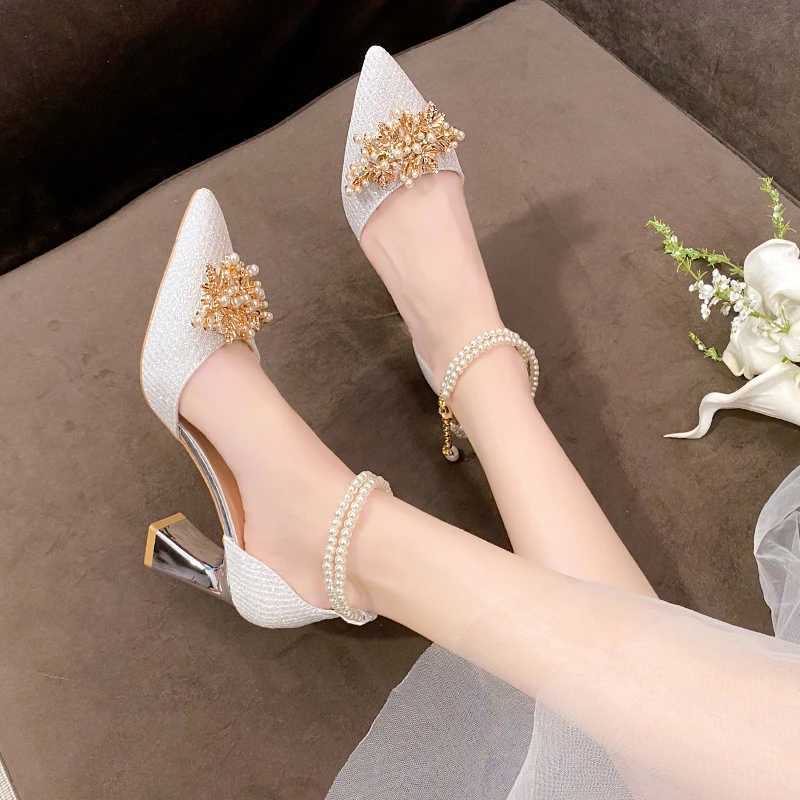 High Quality Shoes Women Summer High Heels Women Wedding Shoes Luxury Bride Gold Heels Mary Jane Shoes Ladies Pumps Sandals Womens Shoes T241227