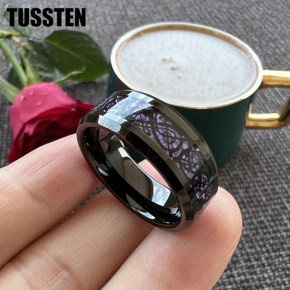 Drop TUSSTEN 8MM Dragon Ring Tungsten Wedding Ring Mens and Womens Diagonal Polishing Edge Classic Jewelry 240905