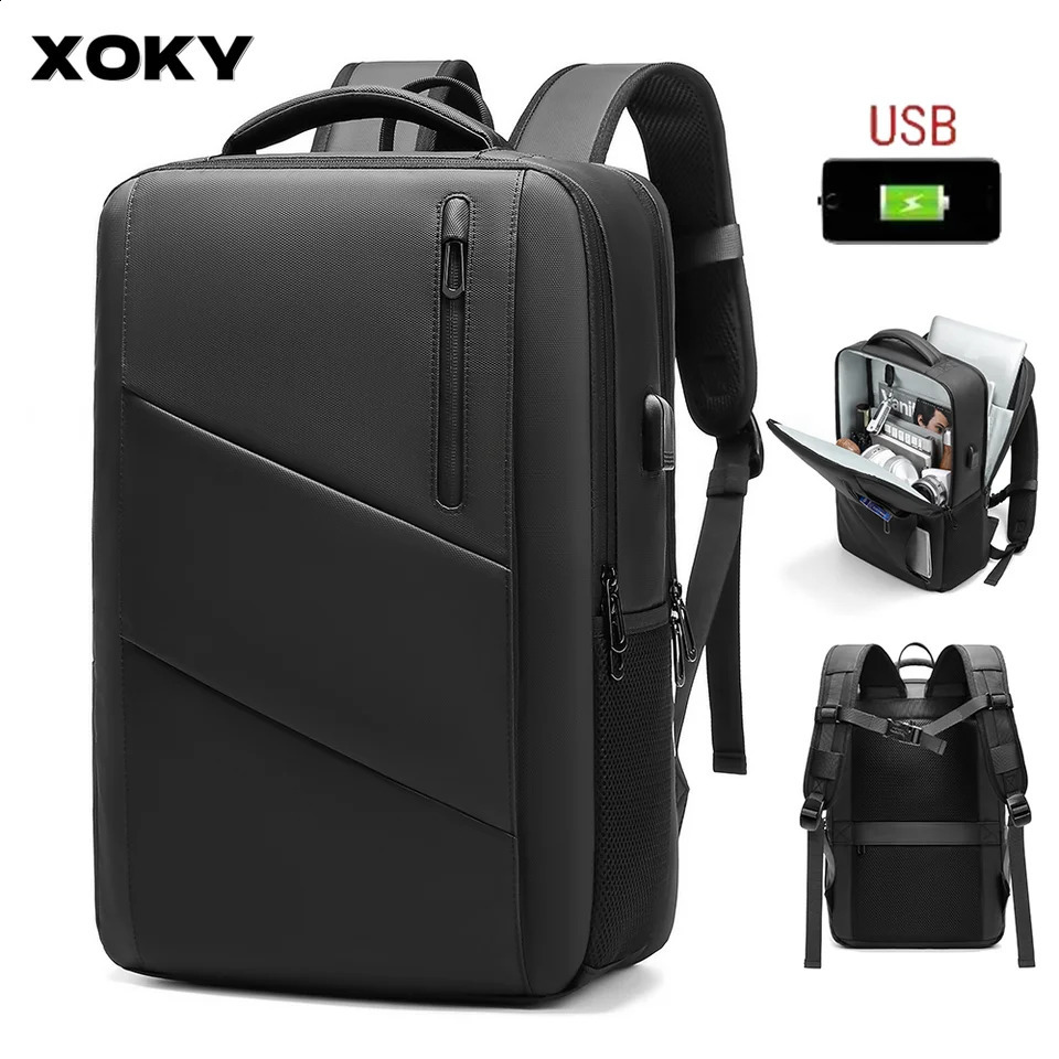 XOKY Business Laptop Backpack Mens Multi Pocket Expandable Waterproof USB School Travel Camping Mochaila 240903