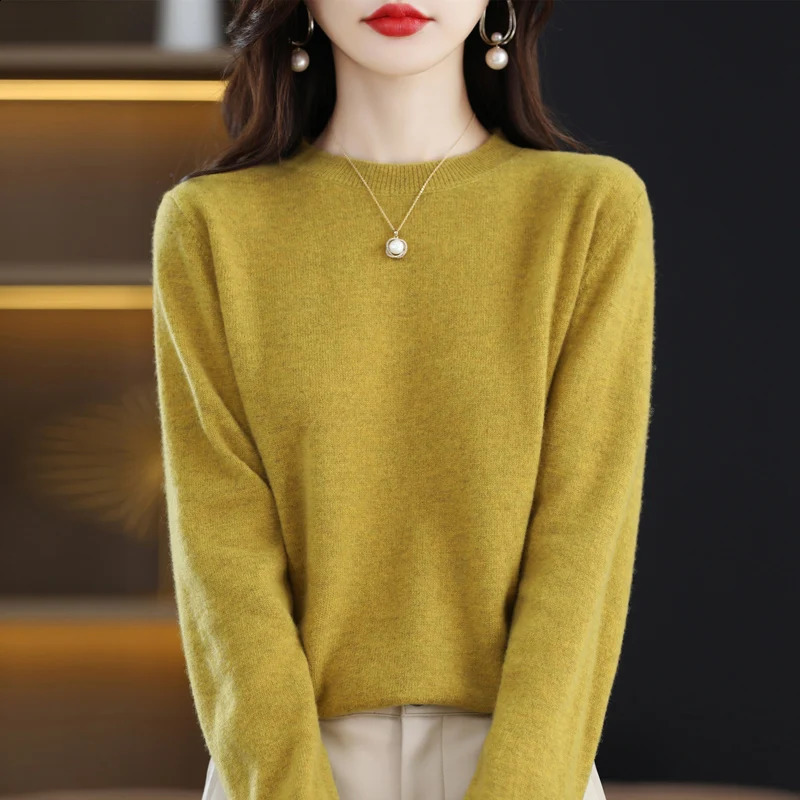 100% wool cashmere sweater womens loose casual knitted round neck highquality autumn and winter 240905
