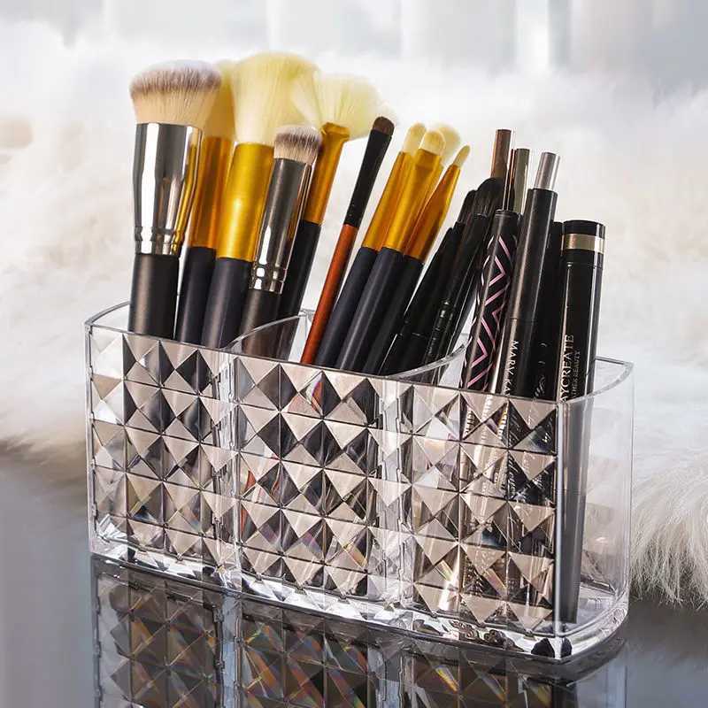 Acrylic Cosmetic Storage Box Makeup Brush Holder Organizer Lipstick Eyebrow Pencil Bathroom Storage Display Stand Diamond Y240906