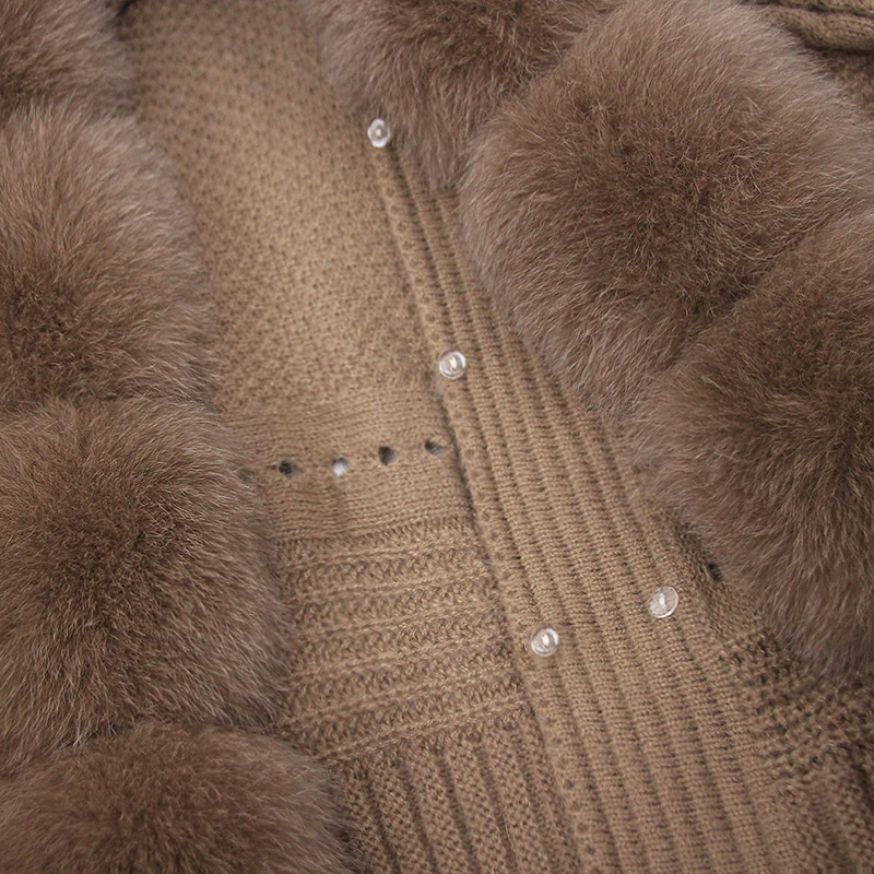 Womens Knitted jacket Fur collar coat White high-end Real fox hair Winter Women fashion short jacket