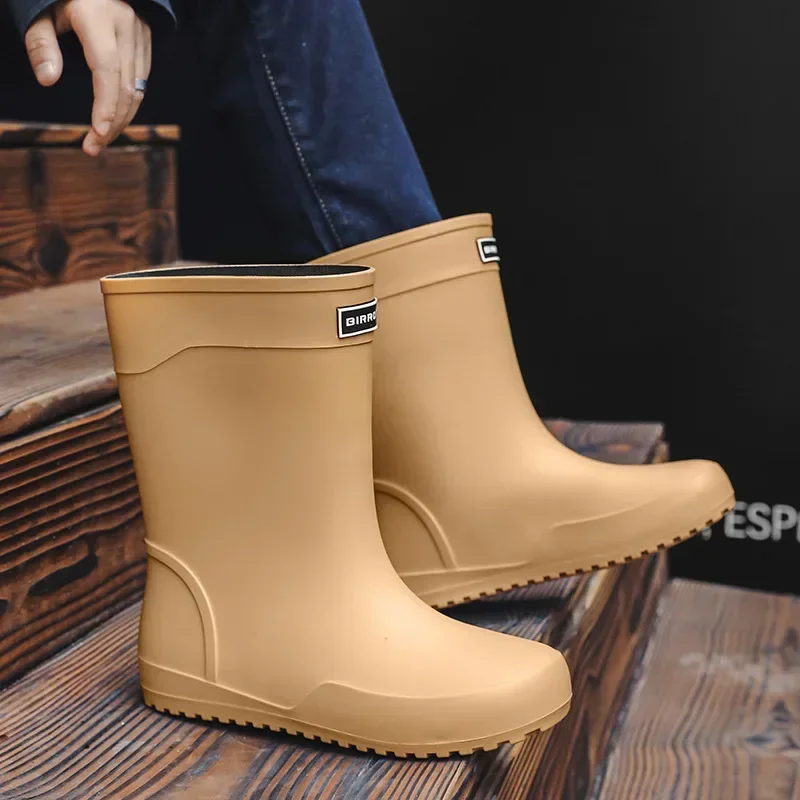 Men's Fashion Rain Rubber Gumboots Slip on Mid-calf Waterproof Working Boots Comfort Non-slip Fishing Shoes for Men 2024 2e18 N-slip