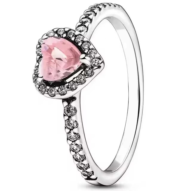 S925 Hot selling 925 sterling silver Rings with red blue black pink purple Heart stone ring for women gift fine jewelry wholesale freeshipping