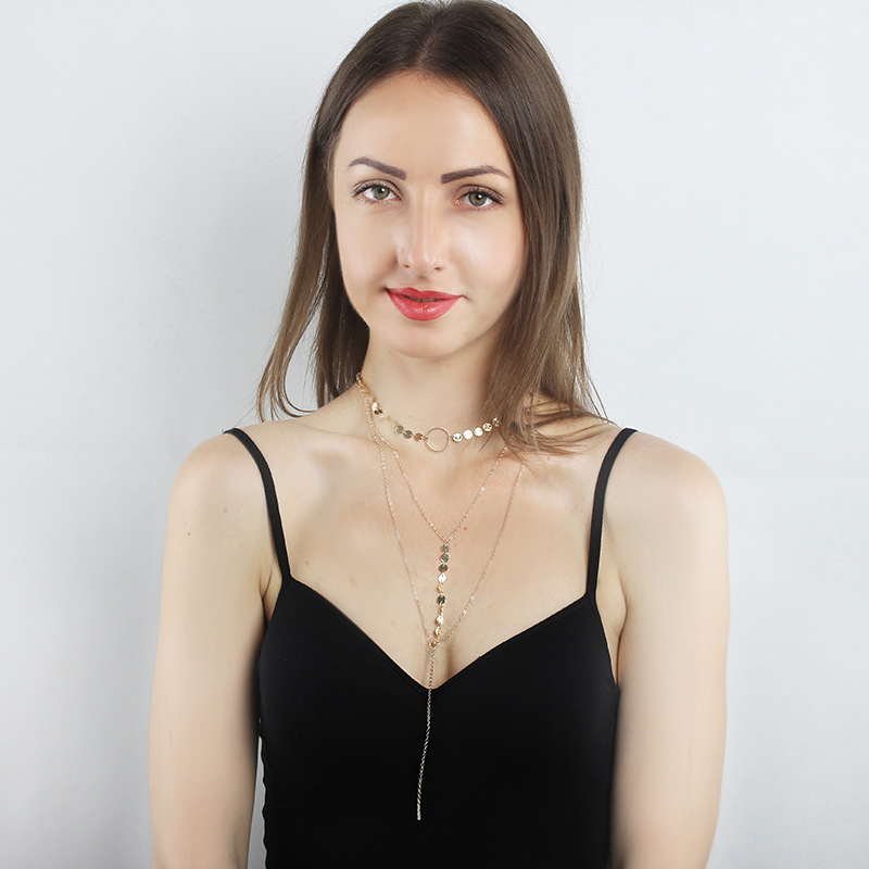 Stylish European-American Style Triple Circle Choker Necklace for Women