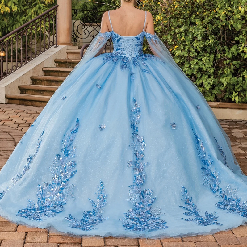 Sku Blue Quinceanera Dresses Sequin Applique Lace Beads Crystal Tull Ball Gown Vestidos De 15 Anos XV Brithday Sweet 16 Dress