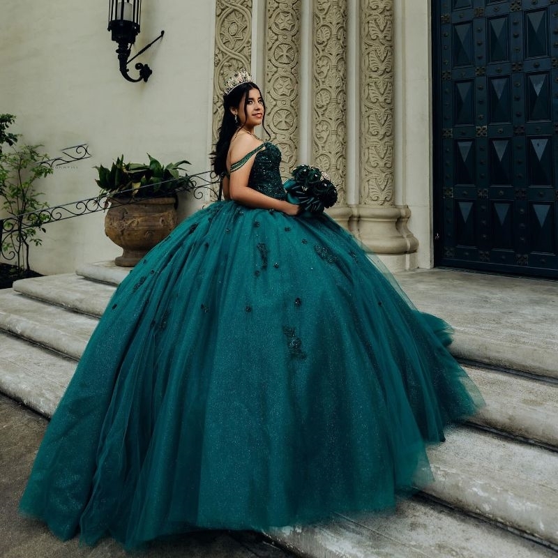 Blackish Green Ball Gown Quinceanera Dresses Lace Up Princess Beaded Birthday Party For Girl Graduation Vestido 15 De Sweet 16 Dress