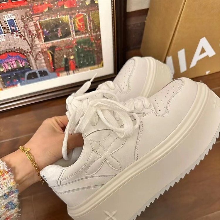 Thick soled white for women, spring summer new versatile, small height increasing, sponge cake sports and leisure board shoes, ins shoes