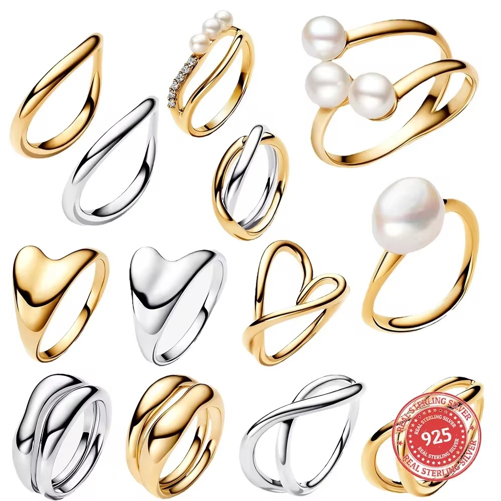 2024 Treated Freshwater Cultured Pearl Organically Shaped Double Band Entwined Ring For Women Charms 925
