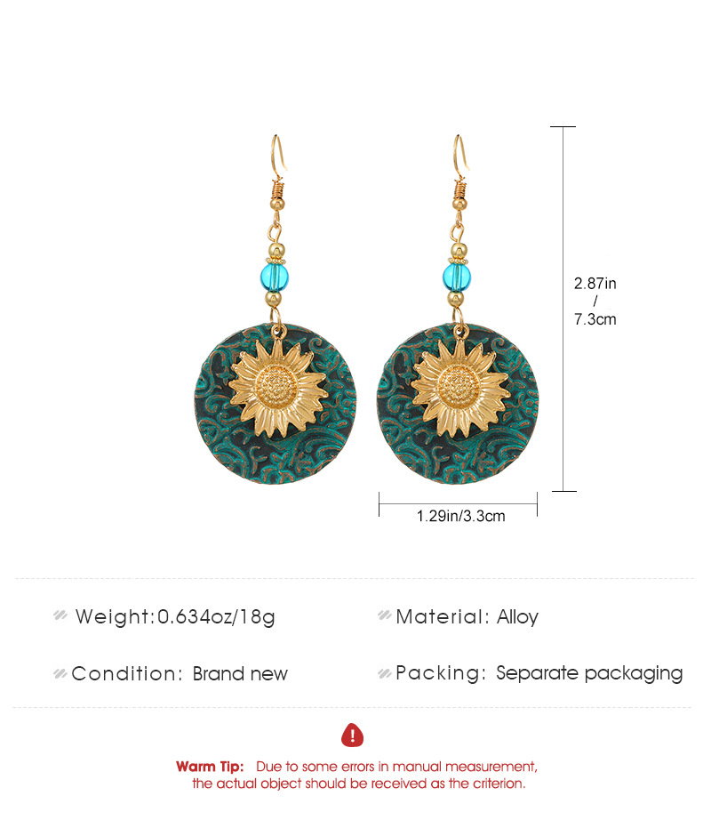 Elegant Two-Tone Sunflower Embroidery Dangly Earrings - Retro Bohemian Chic Accessory