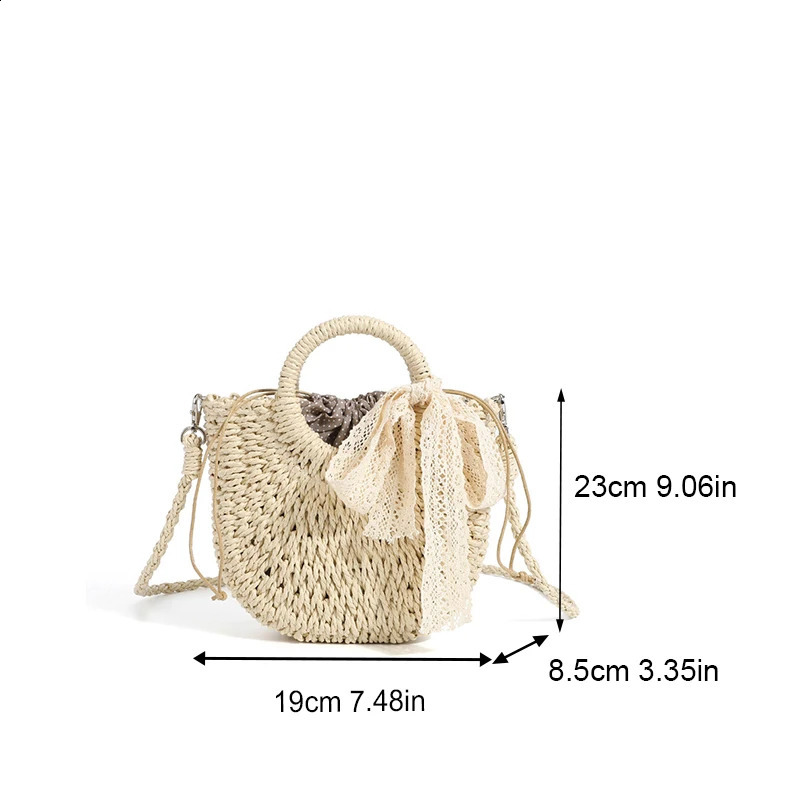 Summer Simple Handheld Straw Woven Bag Womens Personalized Solid Color Half Round Shoulder Crossbody Travel Vacation 240905
