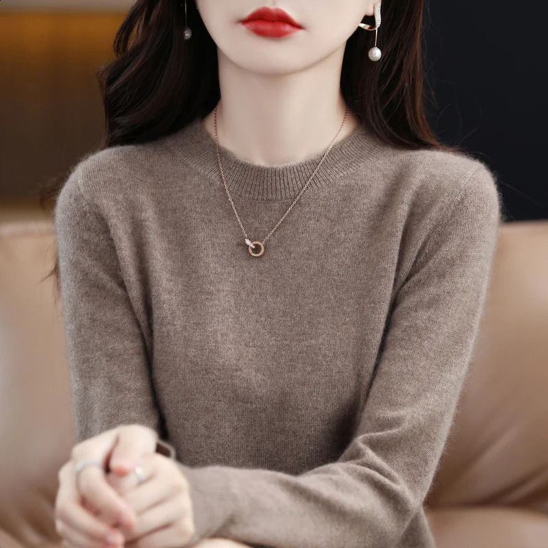 100% wool cashmere sweater womens loose casual knitted round neck highquality autumn and winter 240905