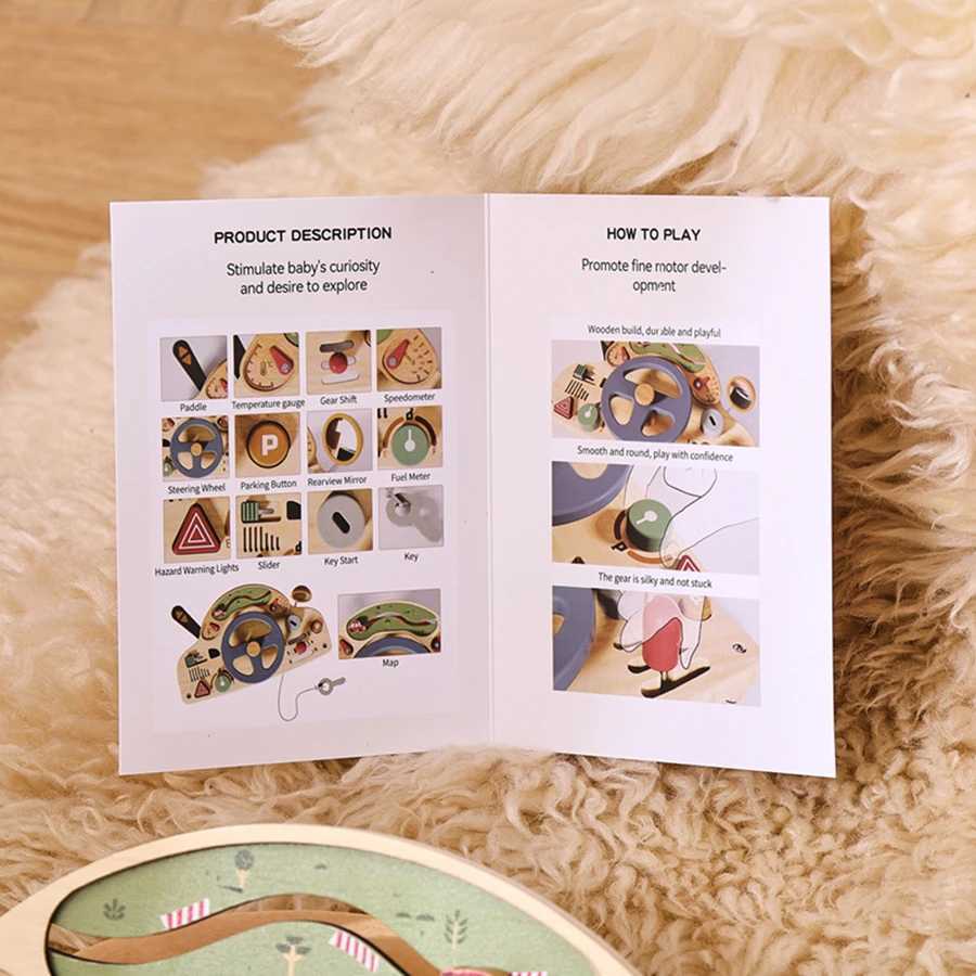 Baby Montessori toy turning wooden car block turning wheel activity busy board early childhood sensor early education toy gift W240827