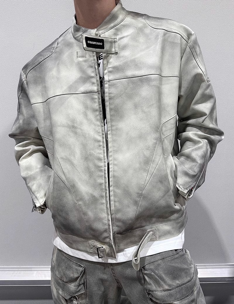 Men's Jackets Y2K Style PU Leather Coat Streetwear Fashion Turn-down Collar Zip-up Leather Coats Autumn Winter Chic Outerwear