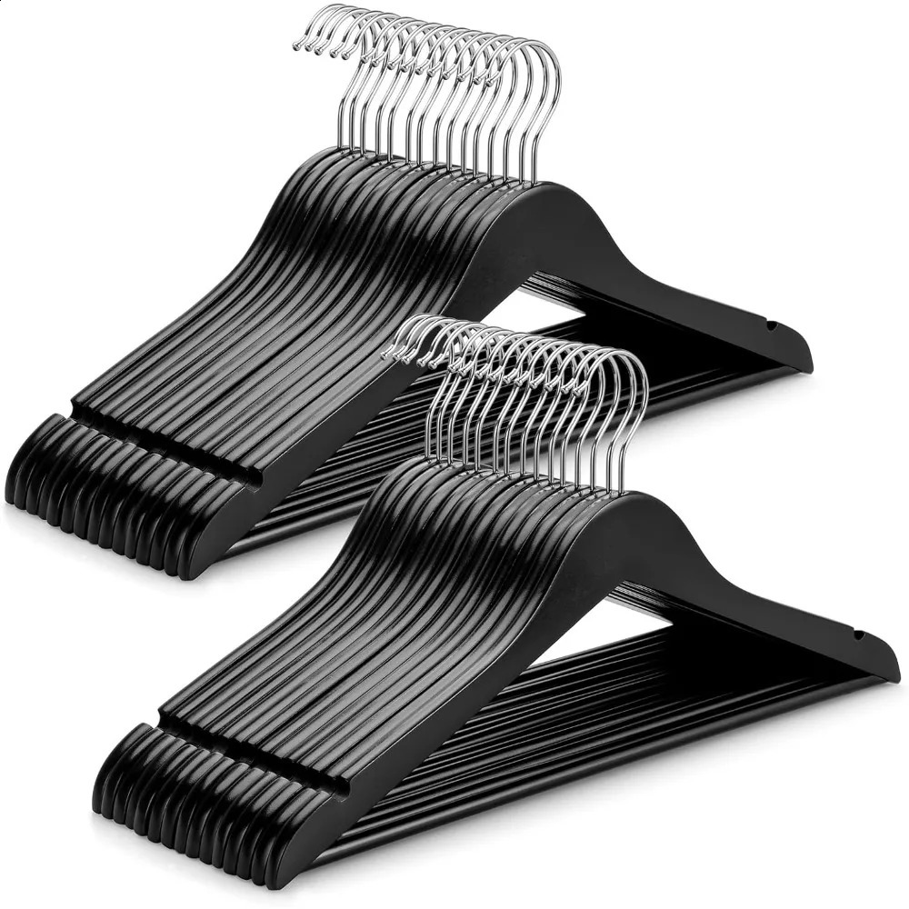 Wooden Coat Hangers 30 Pack Black Wood Suit 360° Swivel Hook and NonSlip Shoulder Notches for Camisole 240904