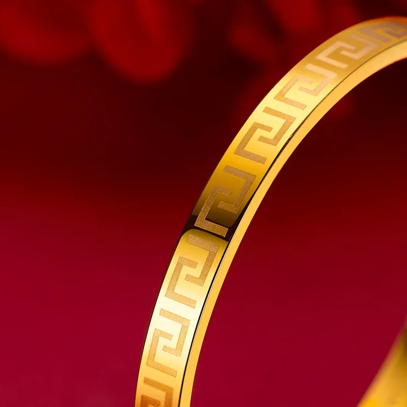 14k Gold Bracelet for WOMen Chinese Tradition Great Wall Pattern Bracelet Bangle High QualiTY Jewelry Gifts 240902