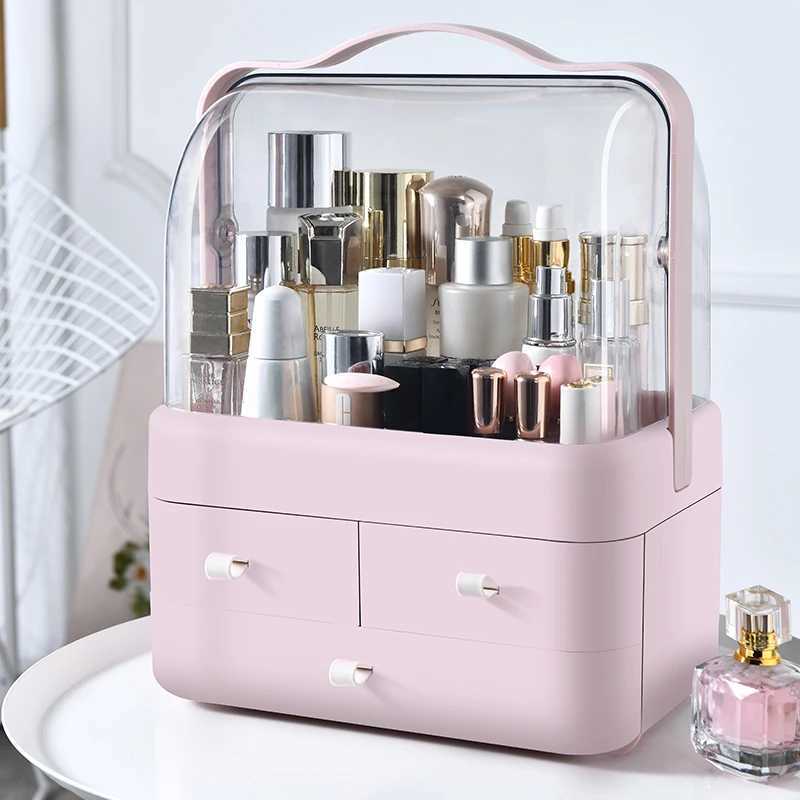 1pc Cosmetics Receiving Box Dust-Proof Desktop Makeup Organizer with Drawer for Skin Care Products Household Storage Box Shelf Y240906