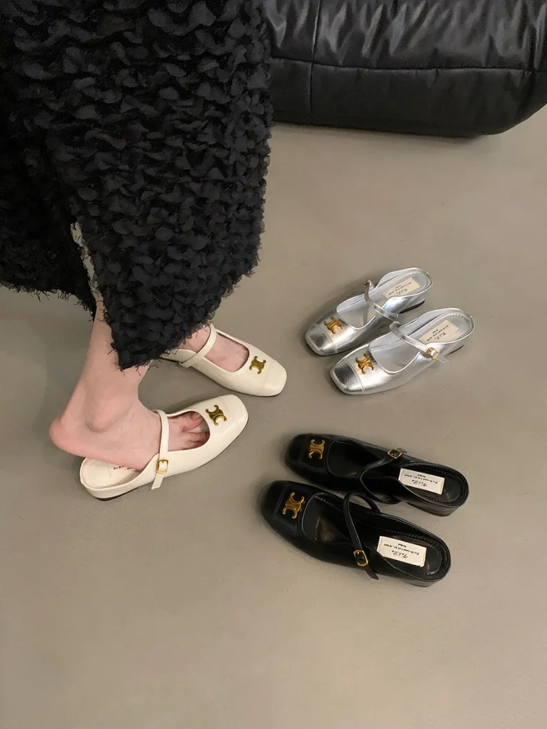 Mary Inner Jane height, single shoes, gentle temperament, French sandals, Korean version of the thick-soled women's toe semi-drag
